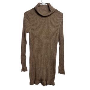 Social Bee Turtleneck Ribbed Long Sleeve Sweater Dress Brown Size Small